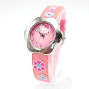 Hello Kitty Sanrio 2007 Pink Silver Flower Watch 29mm Dial with New Battery